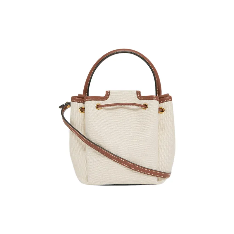 Burberry Cotton Canvas With Leather Bucket Bag Handbag Shoulder Bag Crossbody Bag Mini Women's Light Umber-1