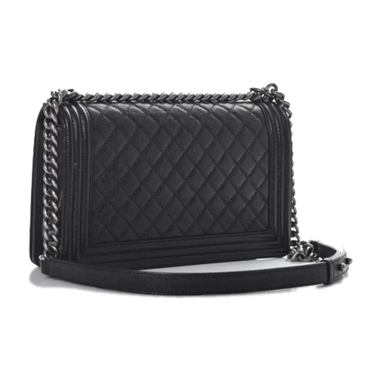 CHANEL Leboy Grain Embossed Calfskin Shoulder Bag, Crossbody Bag Tubas Unisex Black-1