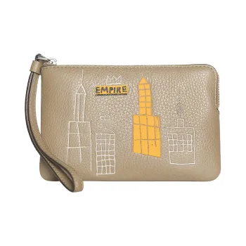 COACH X Basquiat Collaboration Corner Zip Leather Wallet Wrist Bag Coin Purse Small Size Women's Umber