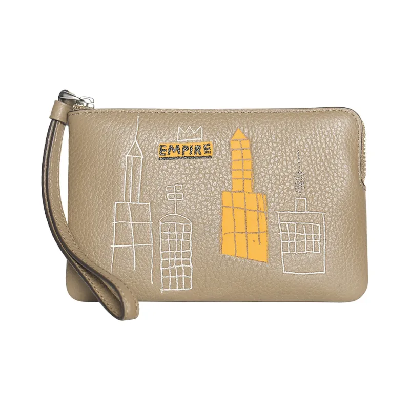 COACH X Basquiat Collaboration Corner Zip Leather Wallet Wrist Bag Coin Purse Small Size Women's Umber-0