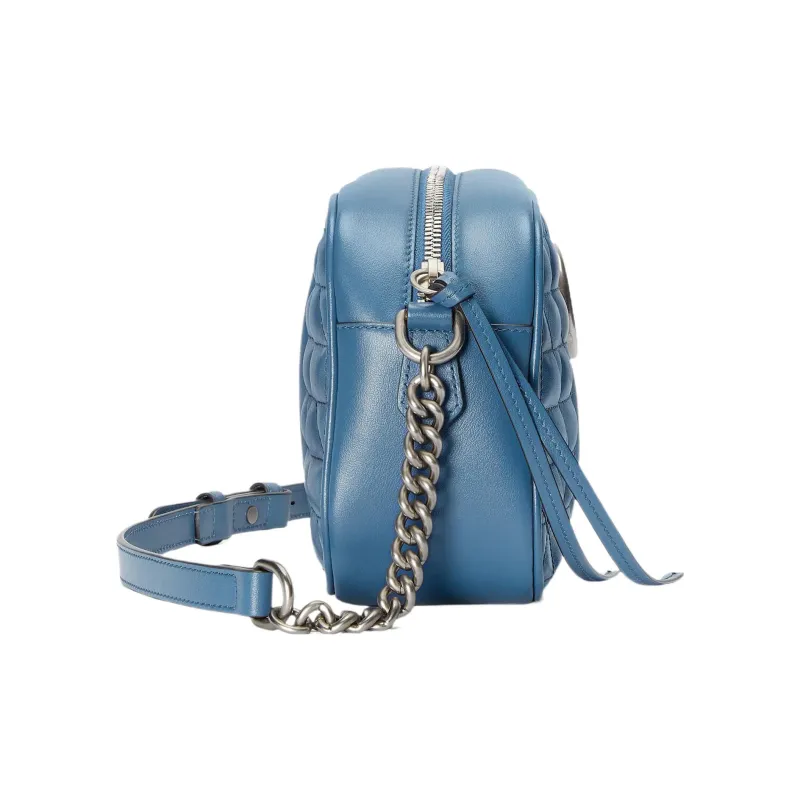 GUCCI GG Marmont Leather Camera Bag, Shoulder Bag, Crossbody Bag Women's Blue-3