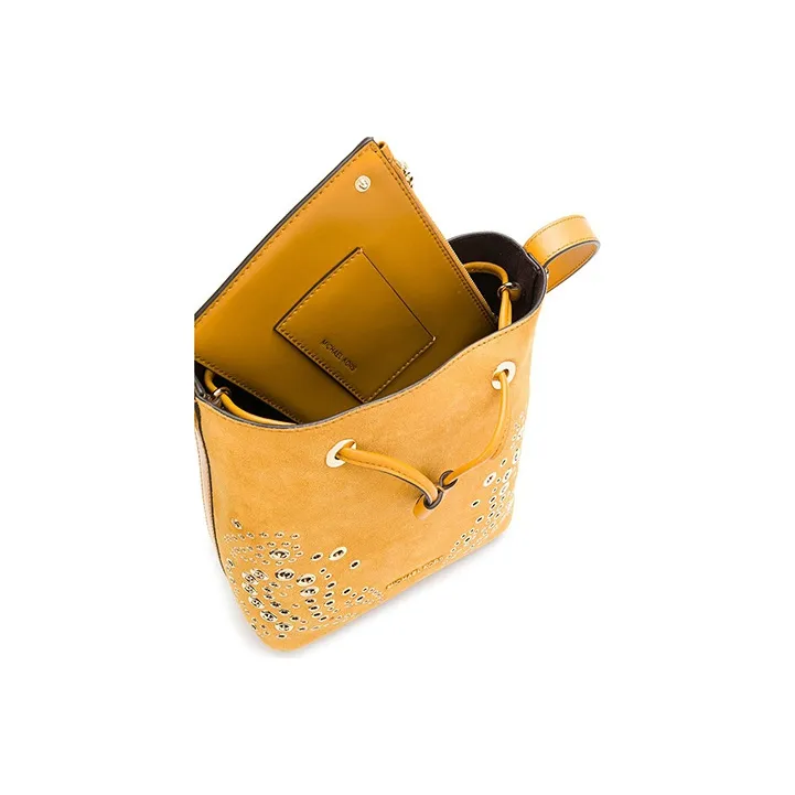 MICHAEL KORS Cary Leather Bucket Portable Crossbody Bag, Shoulder Bag Small Size Women's Golden Orange-2