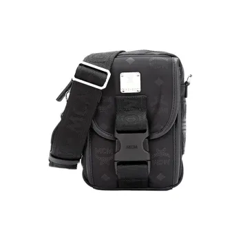 MCM Nylon Fabric Messenger Bag Crossbody Bag Cell Phone Pouch Unisex Black