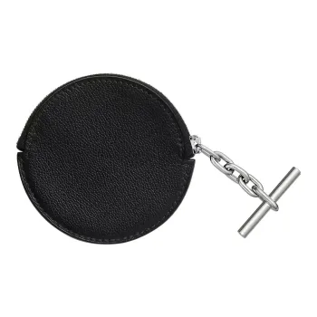 HERMES Strap Cow Leather Coin Purse Small Size Women's Black
