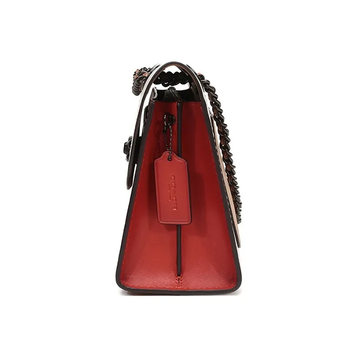 COACH Parker Leather Chain Bag, Portable Crossbody Bag, Shoulder Bag Women's White & Brown-3