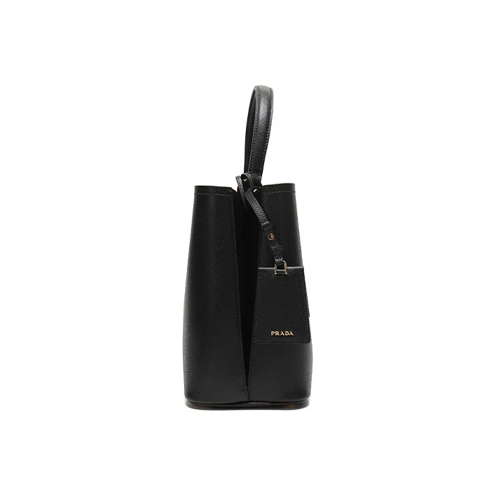 PRADA Double Cow Leather One Shoulder Handbag Women's Black-2