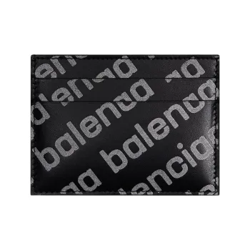 Balenciaga Allover Logo Print Cardholder Black/Silver tone