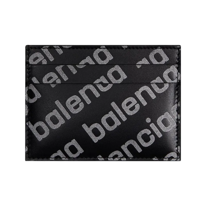 Balenciaga Allover Logo Print Cardholder Black/Silver tone-0