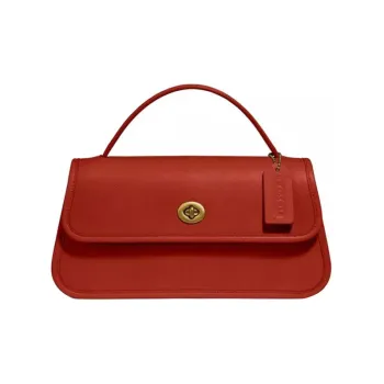 COACH Turnlock Leather Shoulder Bag, Crossbody Bag, Handbag Women's Vintage Red