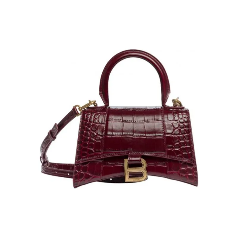 Balenciaga Hourglass Fabric Hourglass Bag, Handbag, Shoulder Bag, Crossbody Bag Small Size Women's Burgundy-0