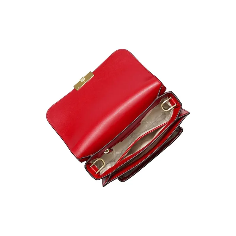 MICHAEL KORS Sloan Cow Leather Messenger Bag, Crossbody Bag, Shoulder Bag Women's Red Multicolor-6