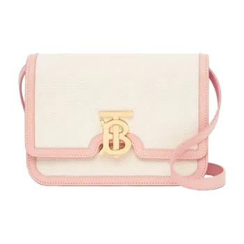 Burberry Canvas Cow Leather Patchwork Crossbody Bag Shoulder Bag Small Size Women's Pink