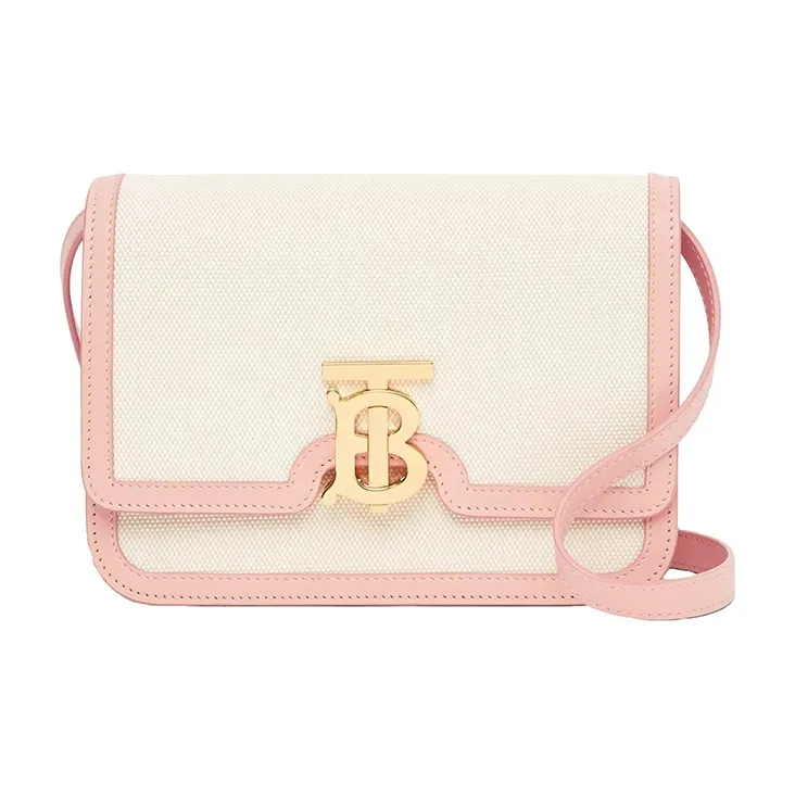 Burberry Canvas Cow Leather Patchwork Crossbody Bag Shoulder Bag Small Size Women's Pink-0