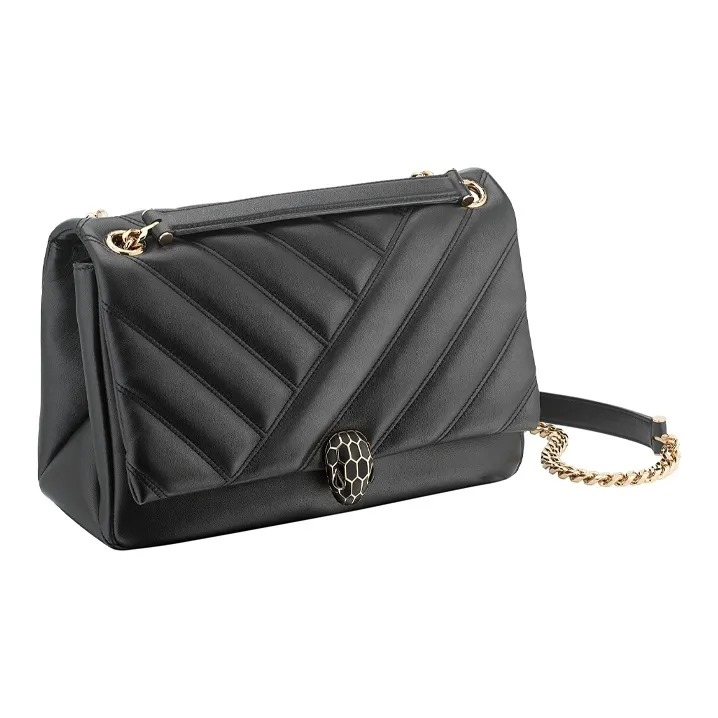BVLGARI Serpenti Cabochon Cow Leather Shoulder Bag Women's Black-1