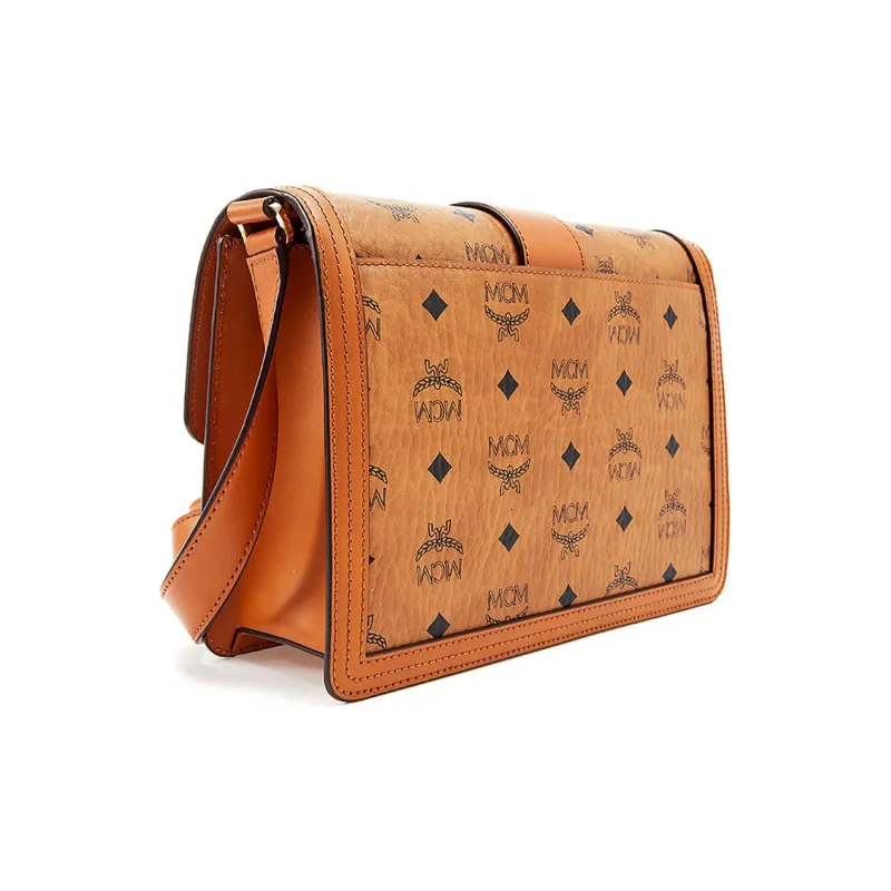 MCM Visetos Coated Canvas Messenger Bag, Crossbody Bag, Shoulder Bag Medium Size Women's Brown Cognac-2