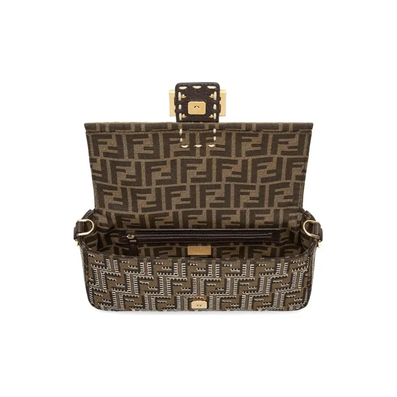 FENDI Baguette Jacquard Canvas With Leather Baguette Bag Portable Crossbody Bag Shoulder Bag Women's Brown-3