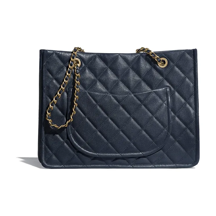 CHANEL Cow Leather Tote Bag, Shopping Bag, Chain Bag, Handbag, Shoulder Bag Women's Marine Blue-1