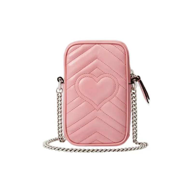 GUCCI Marmont Quilting Leather Cell Phone Pouch Chain Bag Crossbody Bag Shoulder Bag Women's Pink Candy Color Unicorn-1