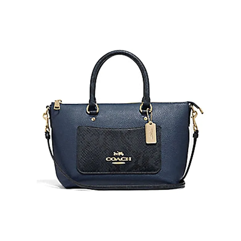 COACH Emma Snake Skin Detail With Pebbled Leather Shoulder Bag Crossbody Bag Handbag Mini Women's Midnight Blue-0
