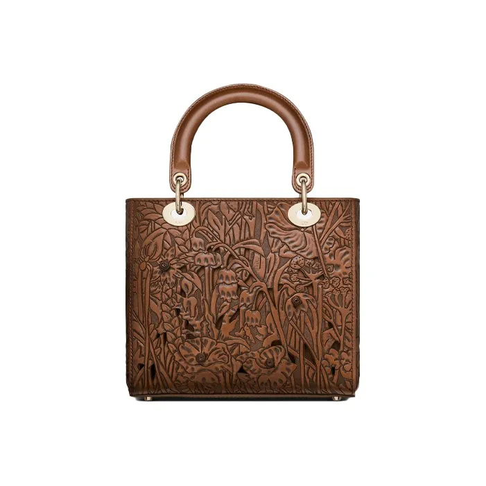 DIOR Lady Dior Cow Leather DaiFeng Handbags Medium Size Women's Brown-2