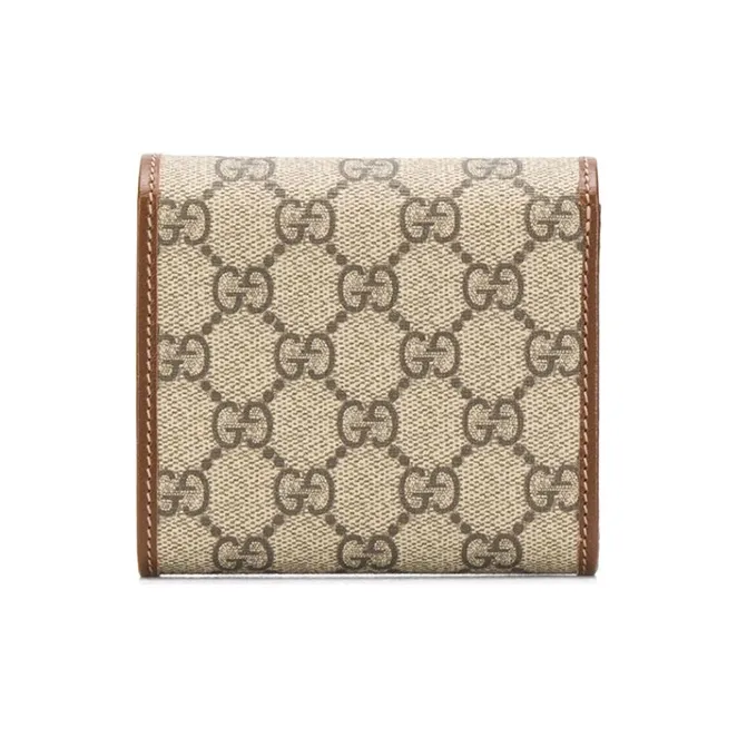 GUCCI Canvas With Leather Wallet With Coin Purse Unisex Ebony & Brown-1