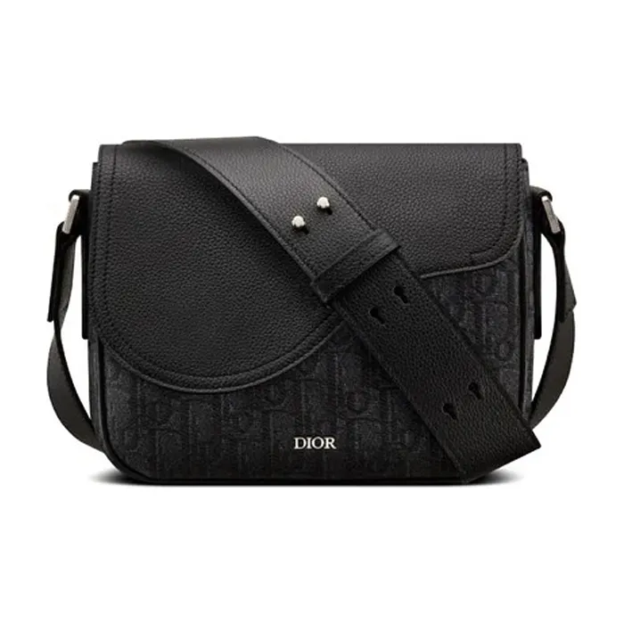 DIOR Saddle Grained Calfskin Saddle Bag, Messenger Bag, Shoulder Bag, Crossbody Bag Mini Men's Black-0