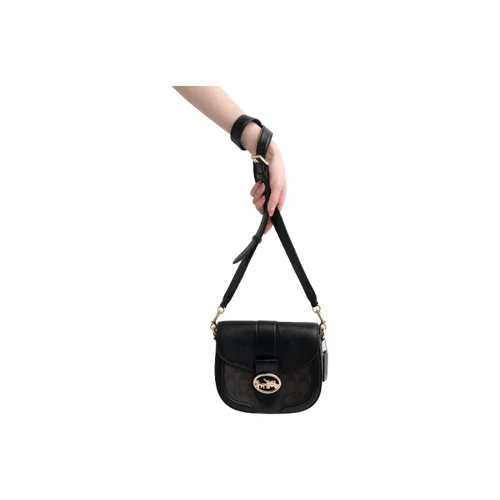 COACH Georgie Canvas With Leather Bacchus Bag Saddle Bag Shoulder Bag Crossbody Bag Small Size Women's Dark Brown/Black-1