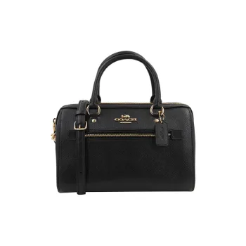 COACH Rowan Cross Grain Leather Boston Bag, One Shoulder Handbag, Crossbody Bag Tubas Women's Pure Black