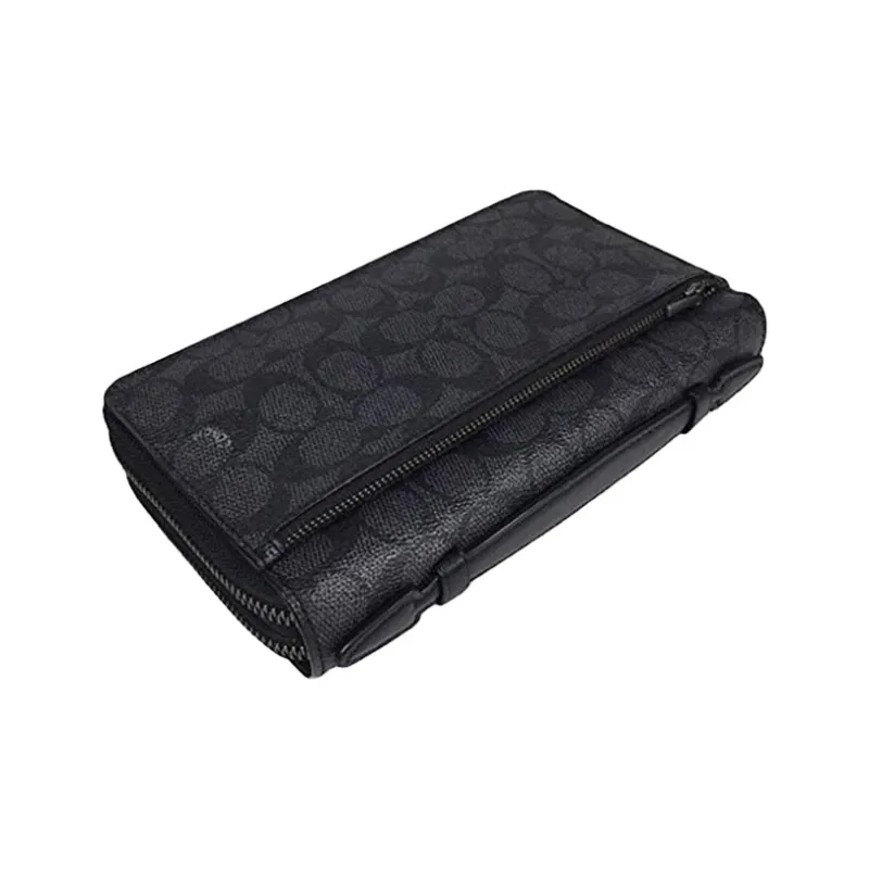 COACH Double Zip Wallet Coated Canvas Cell Phone Pouch Passport Holder Clutch Regular Men's Black-3