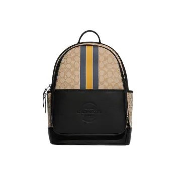 COACH Thompson Canvas With Leather And Fabric Backpack Tubas Unisex Light Khaki & Black