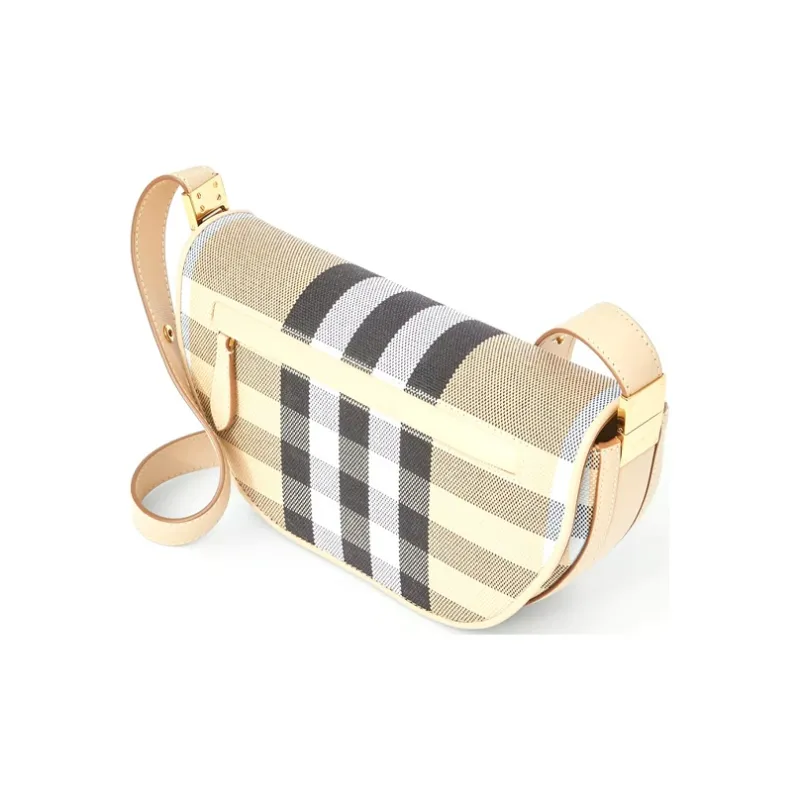 Burberry Olympia Plaid Canvas With Leather Ellenria Half Moon Bag Portable Crossbody Bag Shoulder Bag Women's Beige-5