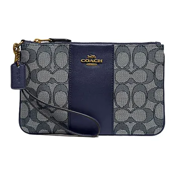COACH Wristlet Canvas With Leather Wrist Bag Mahjong Bag Clutch Small Size Women's Blue