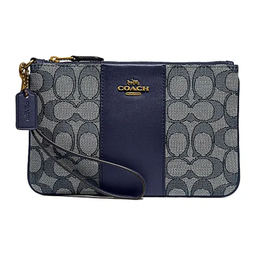 COACH jackets Canvas With Leather Wrist Bag Mahjong Bag Clutch Small Size Women's Blue