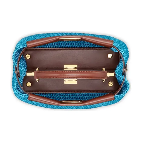 FENDI Peekaboo Fabric With Leather Shoulder Bag, Crossbody Bag, Handbag Mini Women's Blue-3