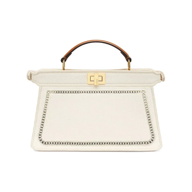 FENDI Peekaboo ISeeU Canvas With Leather Trunk Bag Shoulder Bag Crossbody Bag Handbag Women's White-2