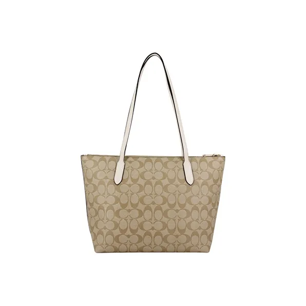COACH Tote 30 Monogram Tote Shoulder Bag Women's Khaki White-1