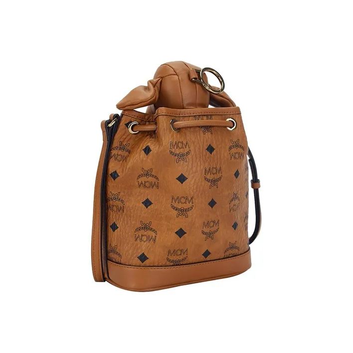 MCM Visetos Artificial Leather Bucket Drawstring Bag, Shoulder Bag, Crossbody Bag Regular Women's Brown-3