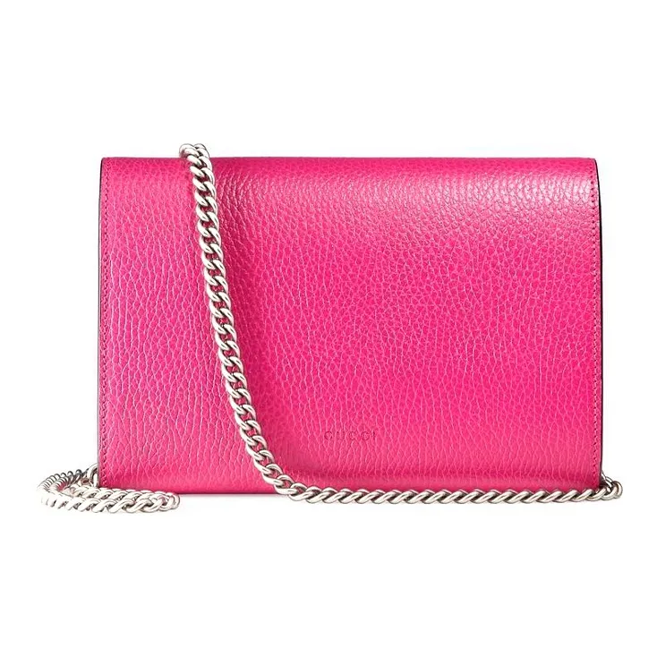 GUCCI Dionysus Leather Patchwork Cow Leather Chain Wallet Shoulder Bag Crossbody Bag Mini Women's Fuchsia-3