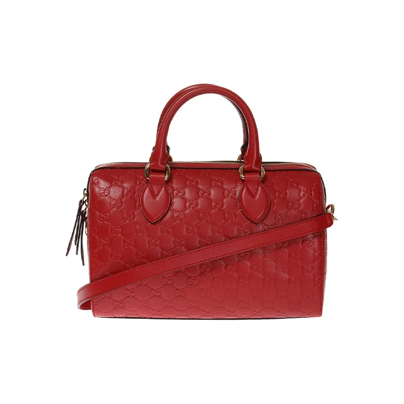 GUCCI Cow Leather Boston Bag, Shoulder Bag, Crossbody Bag, Handbag Women's Red-0
