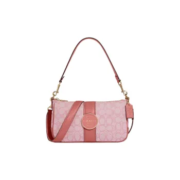 COACH Lonnie Jacquard Fabric With Leather Shoulder Bag, Crossbody Bag Women's Cherry Blossom Pink & Fuchsia