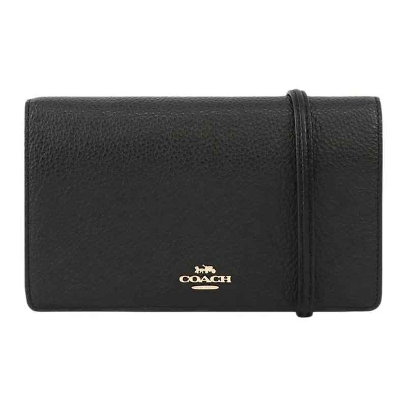 COACH Anna Pebbled Leather Shoulder Bag, Crossbody Bag, Clutch Trumpets Women's Black-0