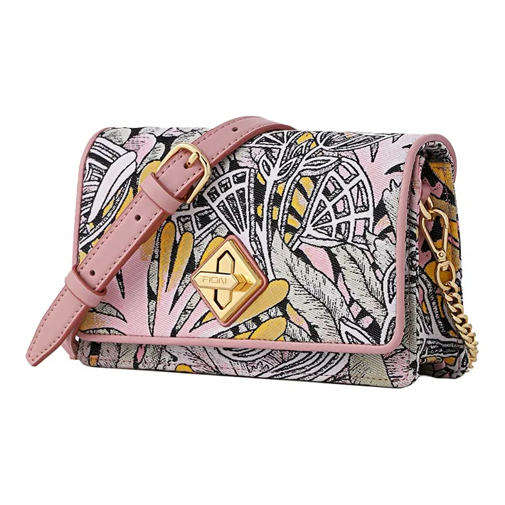 FION Fabric Small Square Bag Shoulder Bag, Crossbody Bag Regular Women's Pink & Multicolor-1