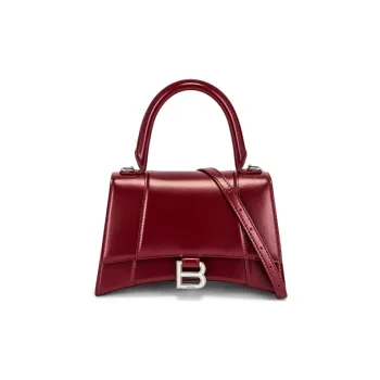 Balenciaga Hourglass Cow Leather One Shoulder Handbag Crossbody Bag Small Size Deep Red Burgundy