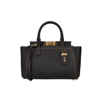 COACH Troupe Tanned Leather Shoulder Bag, Crossbody Bag, Handbag Large Size Women's Black