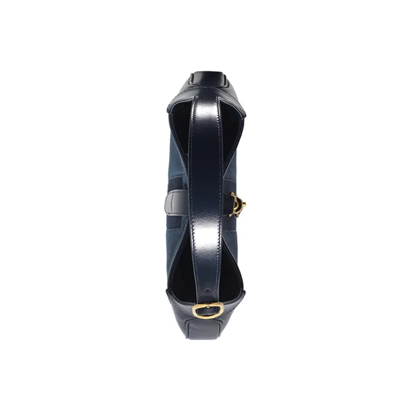 GUCCI Jackie 1961 Suede With Leather Crescent Shoulder Bag Shoulder Bag Small Size Women's Blue-5