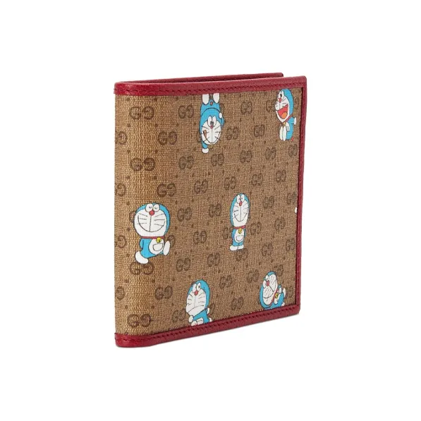 GUCCI Doraemon Doraemon Collaboration Canvas With Leather Wallet Unisex Ebony & Red-1