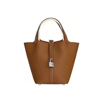 HERMES Picotin Lock Clemence/Swift Cow Leather Handbag 22 Women's Gold/Nata Gold Brown With Cream White