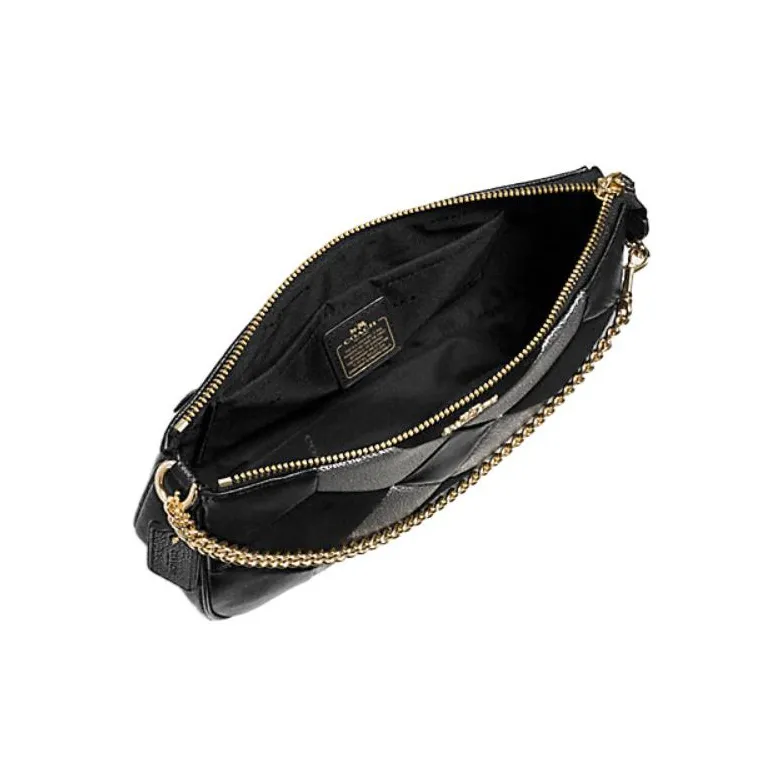 COACH NolitaWristlet Pebbled Leather Pochette, Shoulder Bag, Handbag Medium Size Women's Black & Silver-2