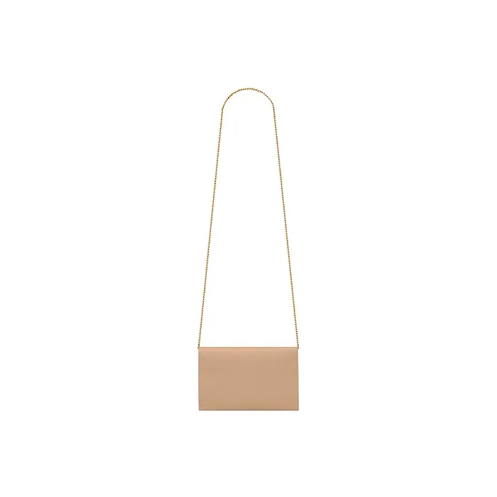 SAINT LAURENT UPTOWN Cow Leather Envelope Bag Chain Wallet Shoulder Bag Crossbody Bag Mini Women's Dark Beige-4