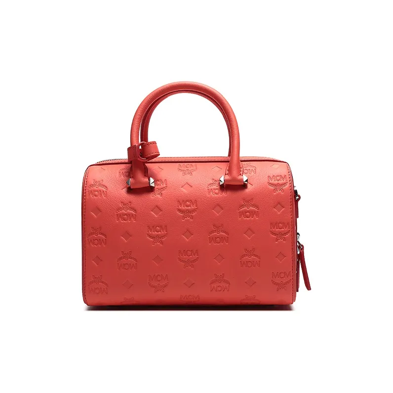 MCM Essential Visetos Origina Leather Boston Bag Handbag Shoulder Bag Crossbody Bag Regular Women's Candy Red-4
